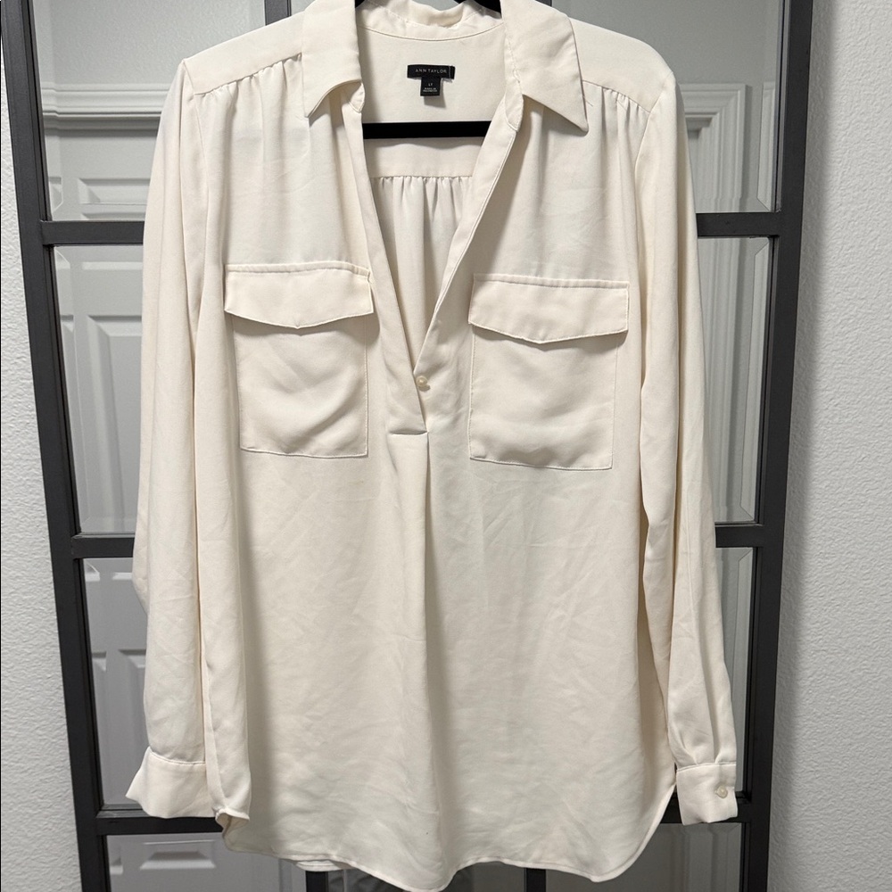 Ann Taylor Cream Button-Front Blouse
